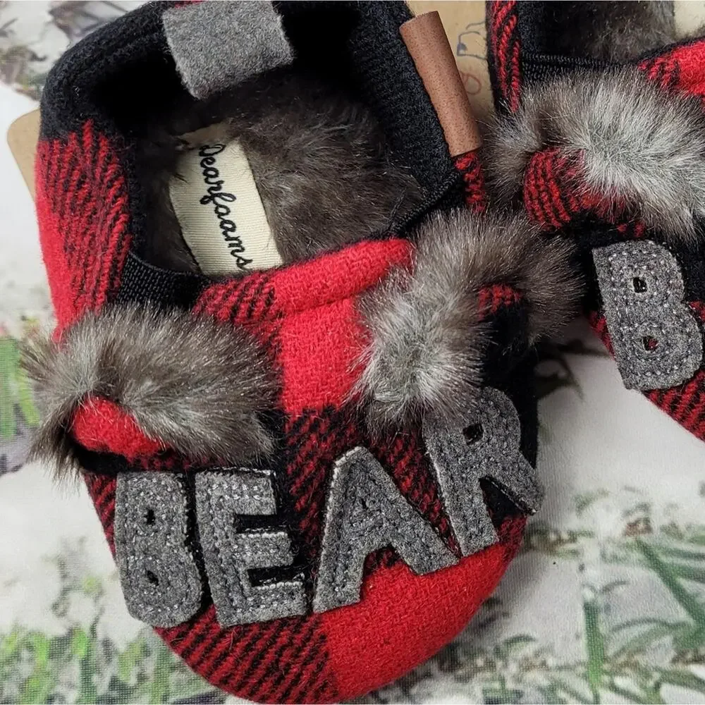 Dearforms Buffalo Check Baby Bear Closed Back Slipper size 6-9 months